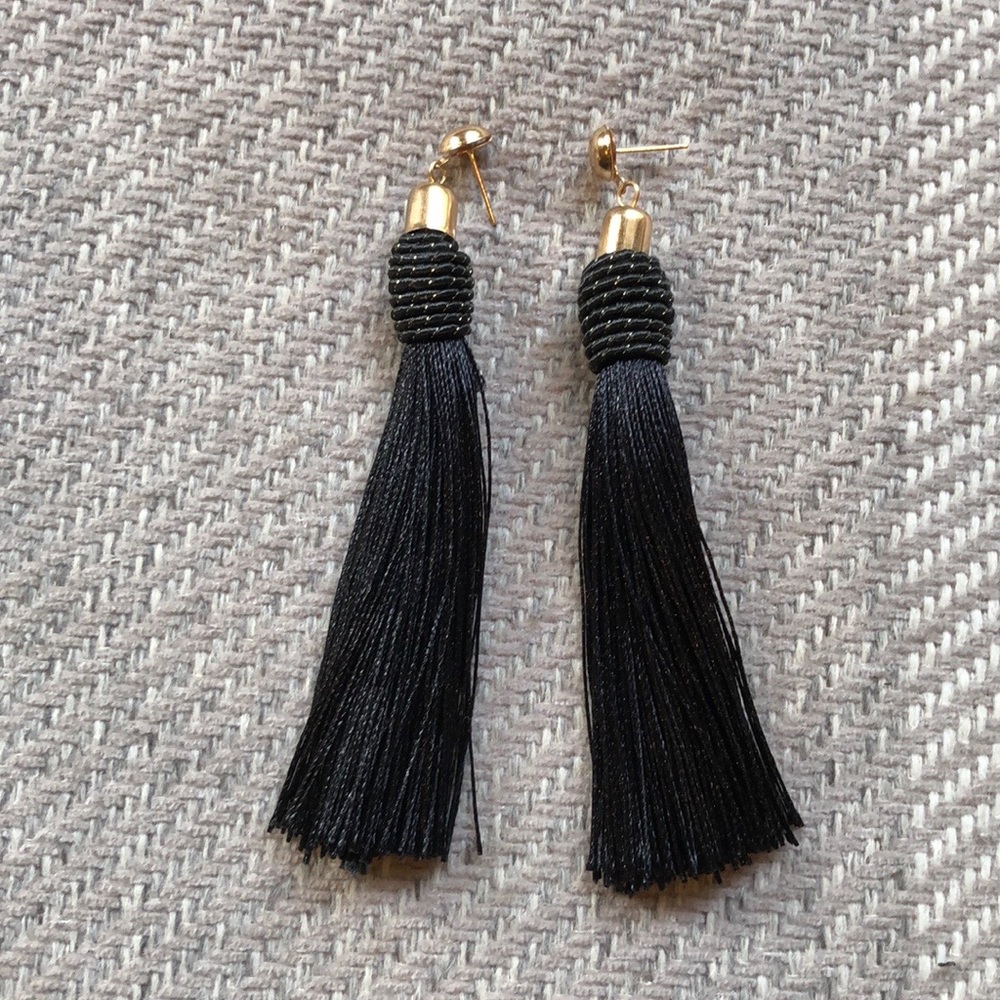NEW black and gold tassel chic earrings